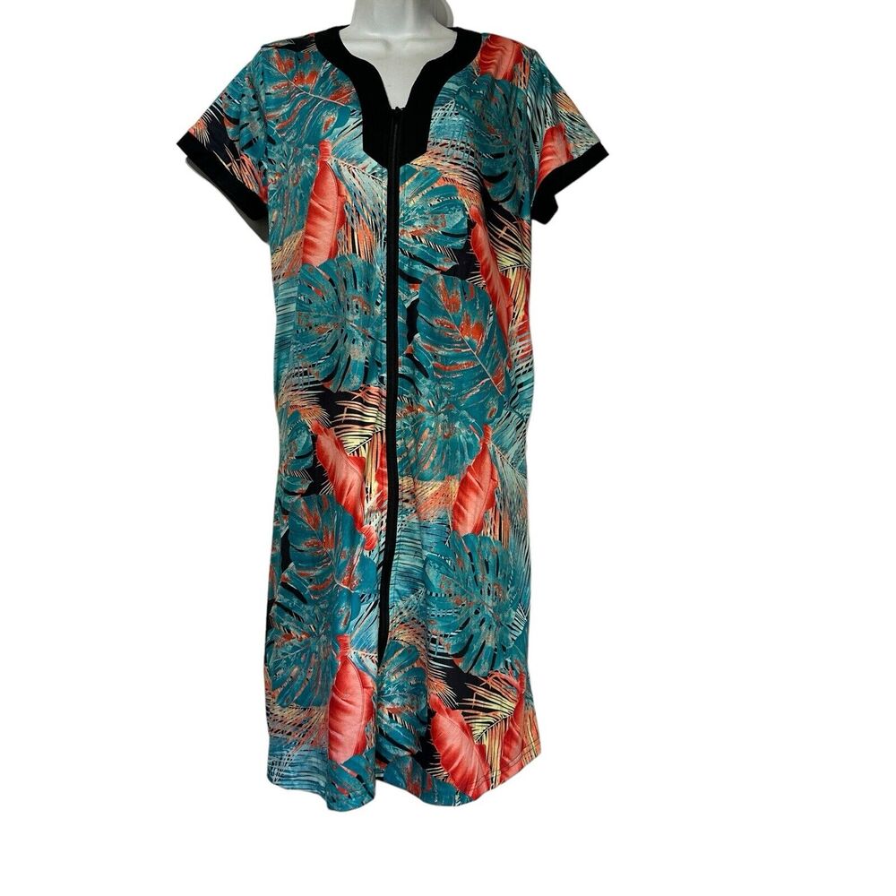 Bloggerlove Tropical Floral House Full Zip Up 3/4 Sleeve Dress Size S
